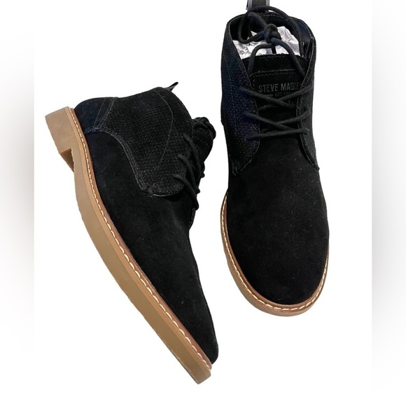 NEW Steve Madden Hardenn Men's Black Suede Leather Lace-Up Chukka Ankle Boots - Picture 2 of 13
